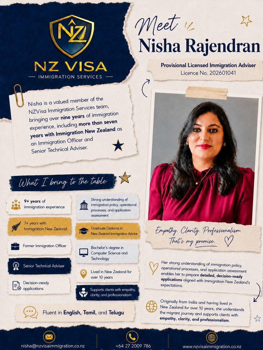Full profile poster: Nisha Rajendran, Provisional Licensed Immigration Adviser