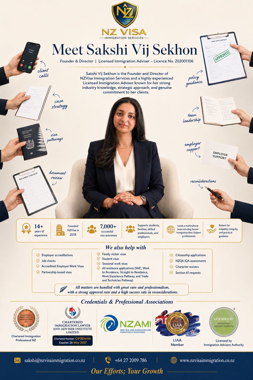 Full profile poster: Sakshi Vij Sekhon, Founder and Director, Licensed Immigration Adviser, licence 202001106
